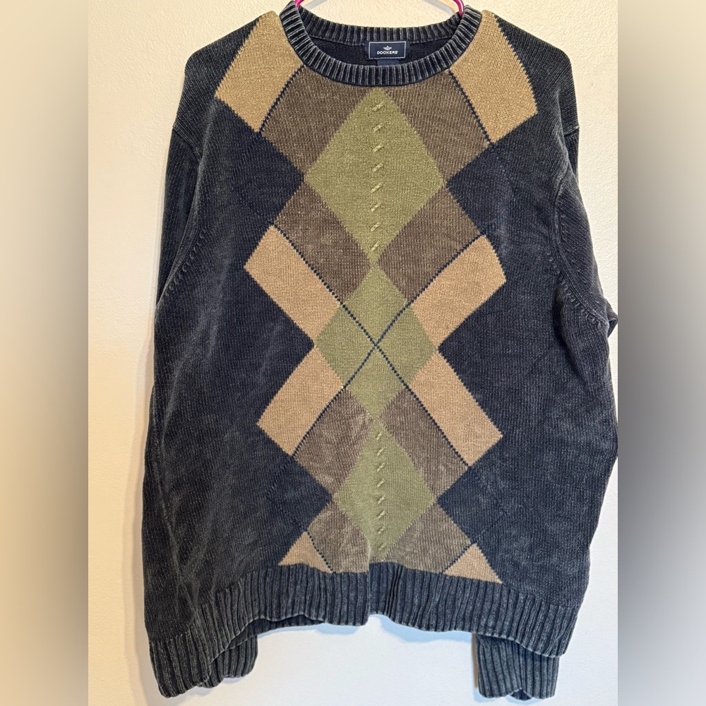 Dockers Argyle Grandpa Style Sweater - Navy, Olive, Tan Size XL